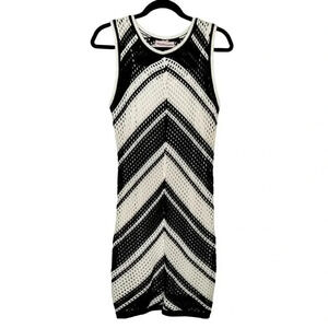 NWT Willow & Wind  Women’s Crochet Dress Chevron Black Ivory Midi Size Large